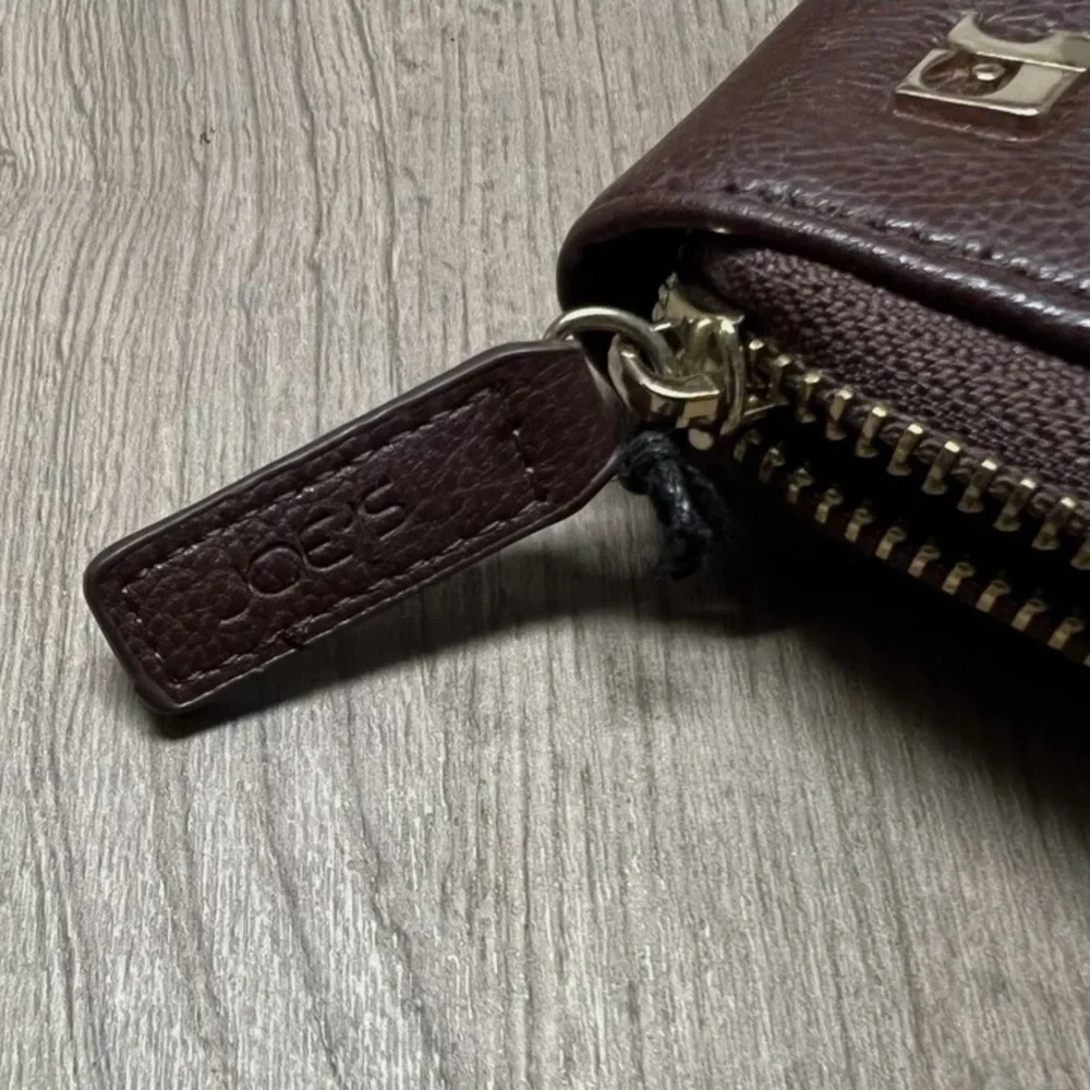 JOE'S Jeans Brown Embossed Logo Leather Zip Around ‎ Long Wallet  Clutch